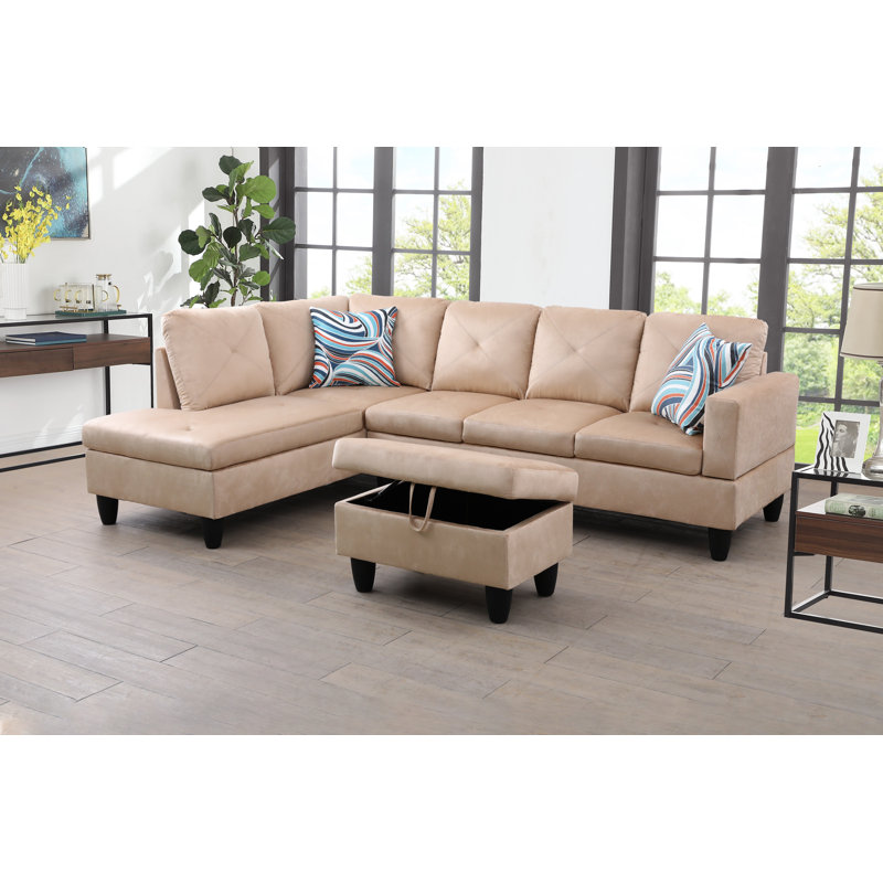980 SCO MICROFIBER 3 Piece Upholstered Sectional Beige Microfiber Left Hand Facing